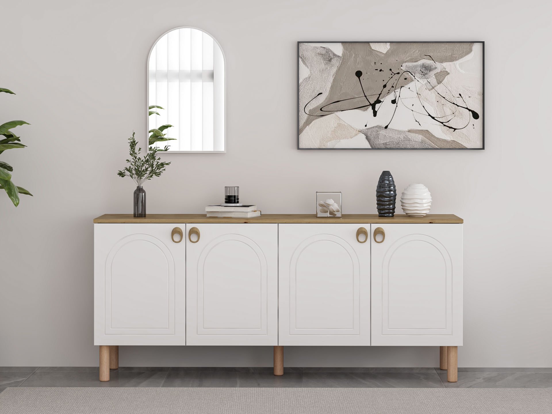 Lotus Bohem Tarz Konsol & Ayna - Beyaz/Artisan