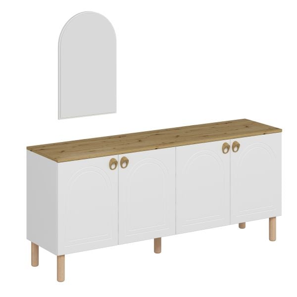 Lotus Bohem Tarz Konsol & Ayna - Beyaz/Artisan