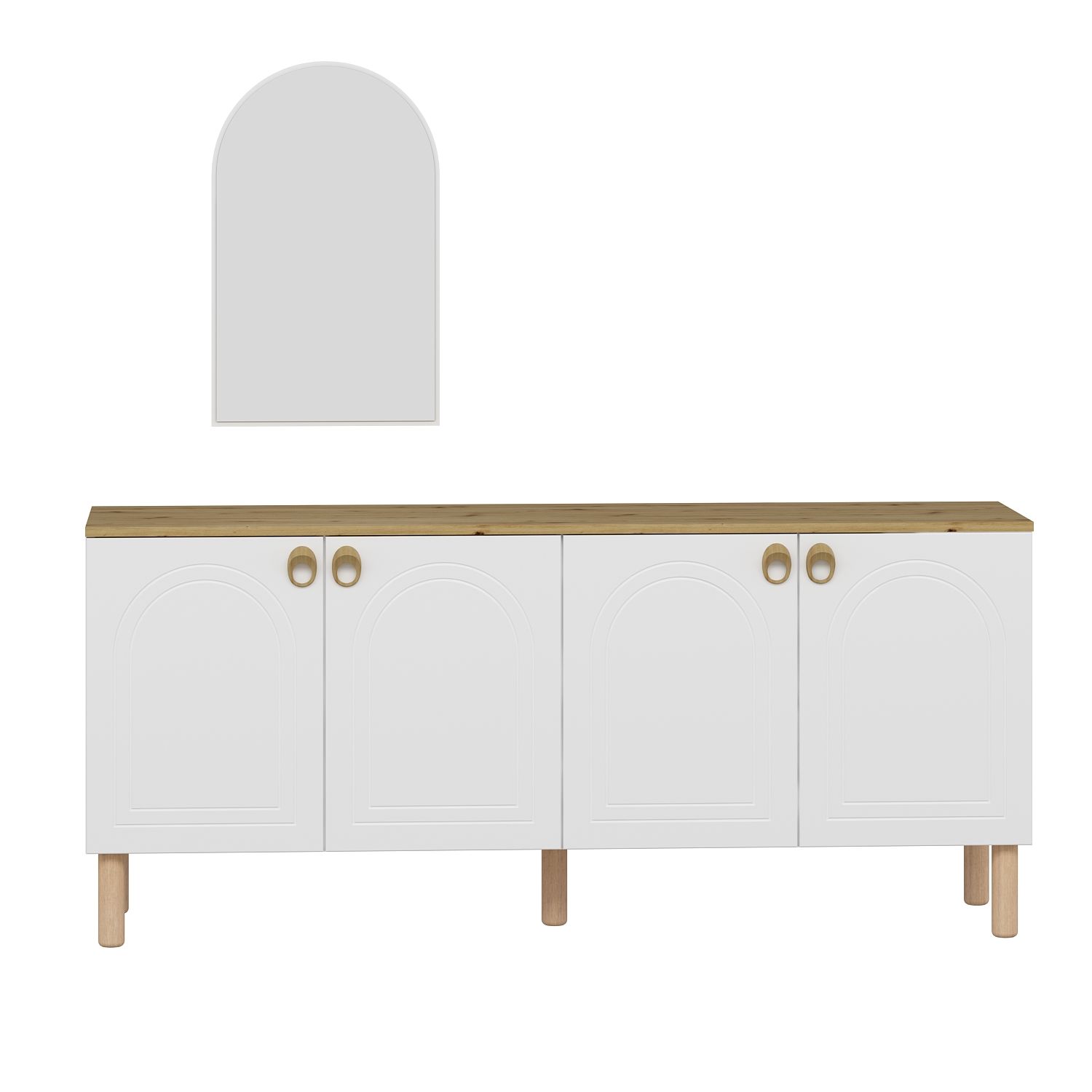 Lotus Bohem Tarz Konsol & Ayna - Beyaz/Artisan