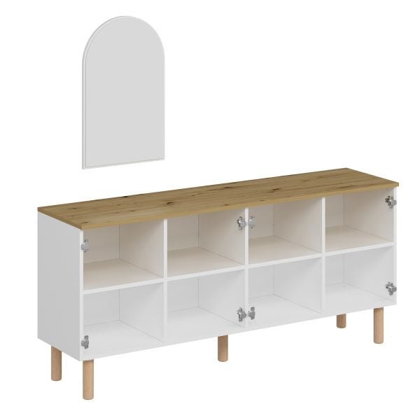 Lotus Bohem Tarz Konsol & Ayna - Beyaz/Artisan