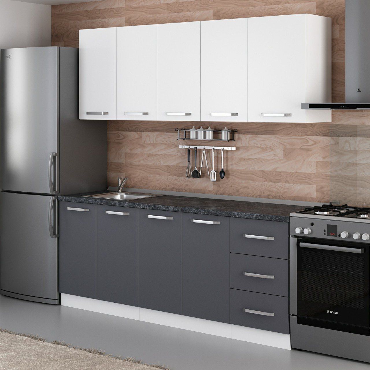 Minar 205 Cm Mutfak Dolabı Beyaz Antrasit 205-A1