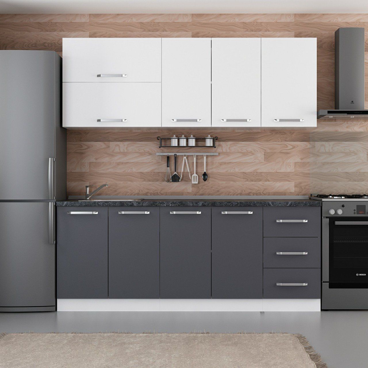 Minar 205 Cm Mutfak Dolabı Beyaz Antrasit 205-A2