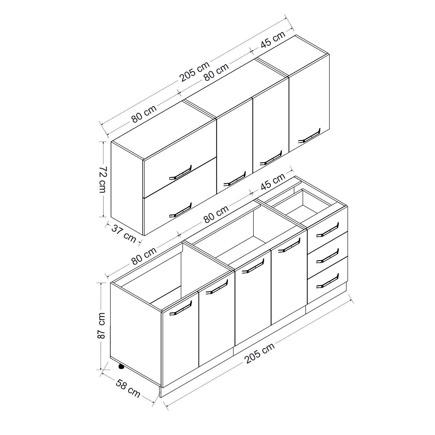 Minar 205 Cm Mutfak Dolabı Beyaz Antrasit 205-A2