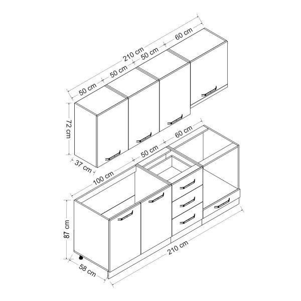 Minar 210 Cm Mutfak Dolabı Beyaz Antrasit 210-A8