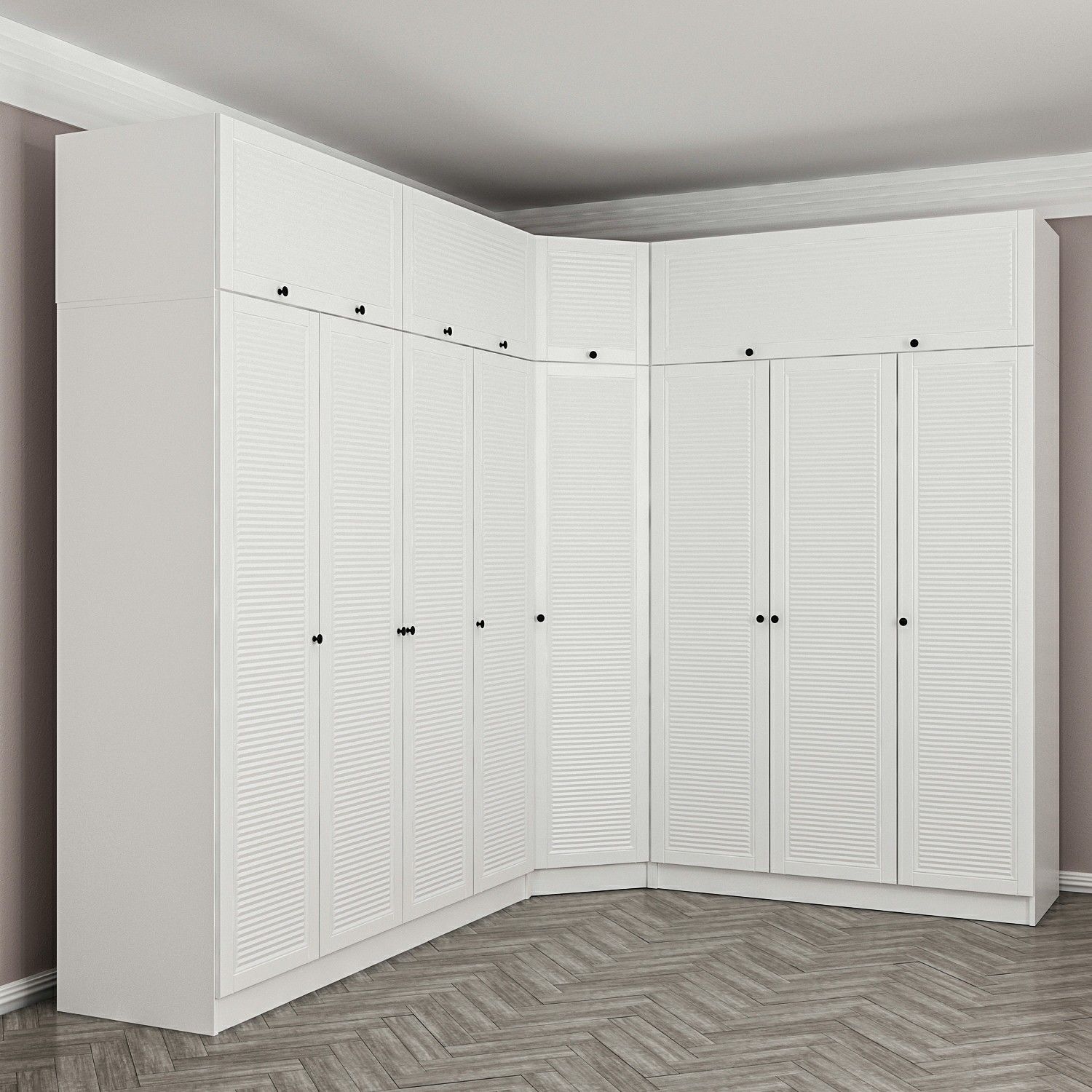 Minar Kale 8 Kapaklı 4 Ç Köşe Dolap + Yüklük Beyaz Mebran Panjur