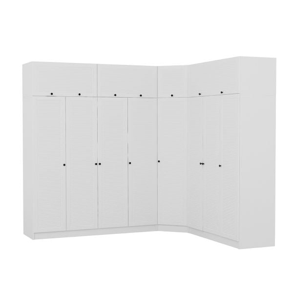 Minar Kale 8 Kapaklı 4 Ç Köşe Dolap + Yüklük Beyaz Mebran Panjur