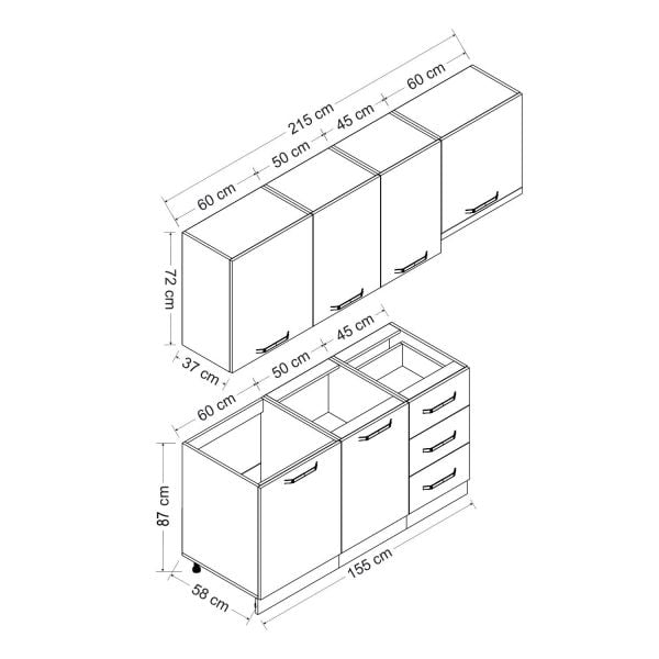 Minar 215 Cm Mutfak Dolabı Beyaz Antrasit 215-A4