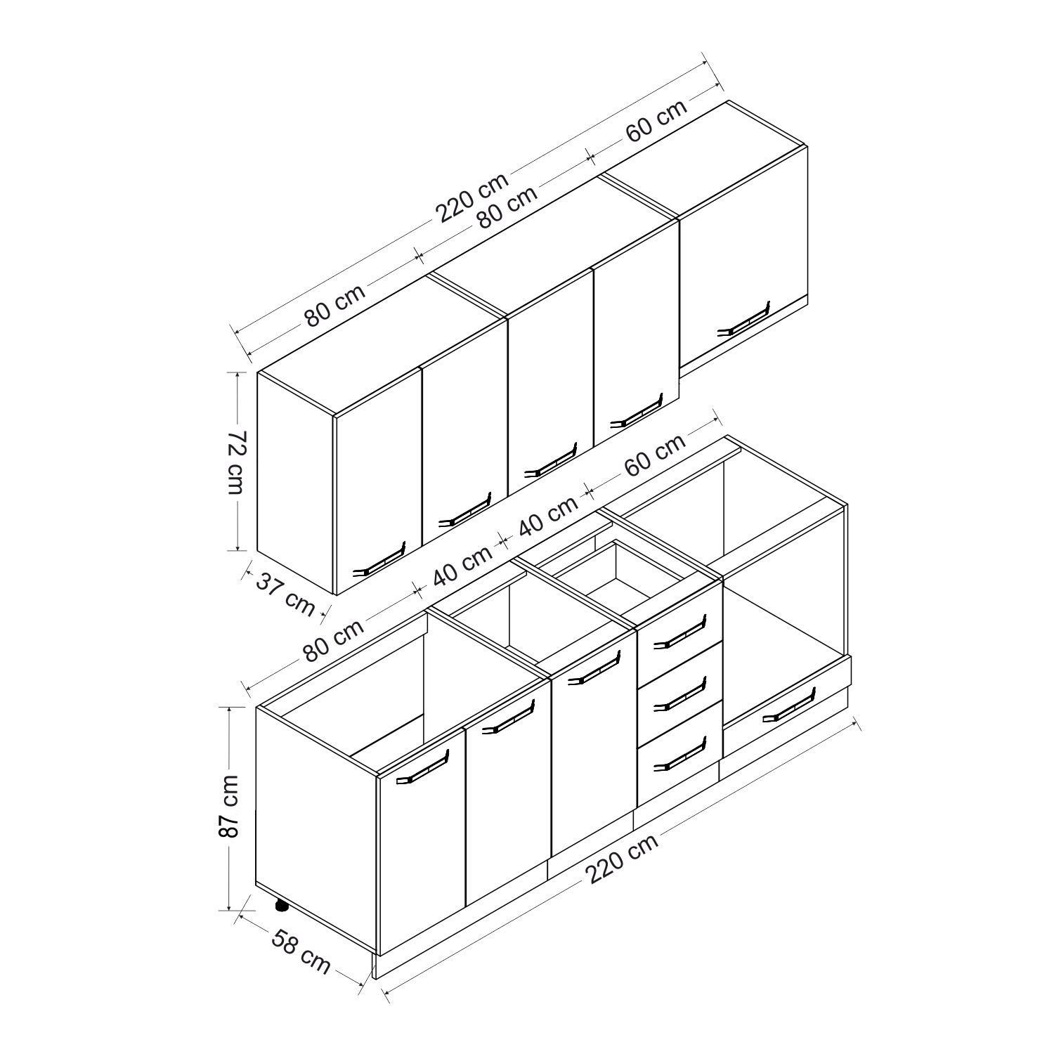 Minar 220 Cm Mutfak Dolabı Beyaz Antrasit 220-A6