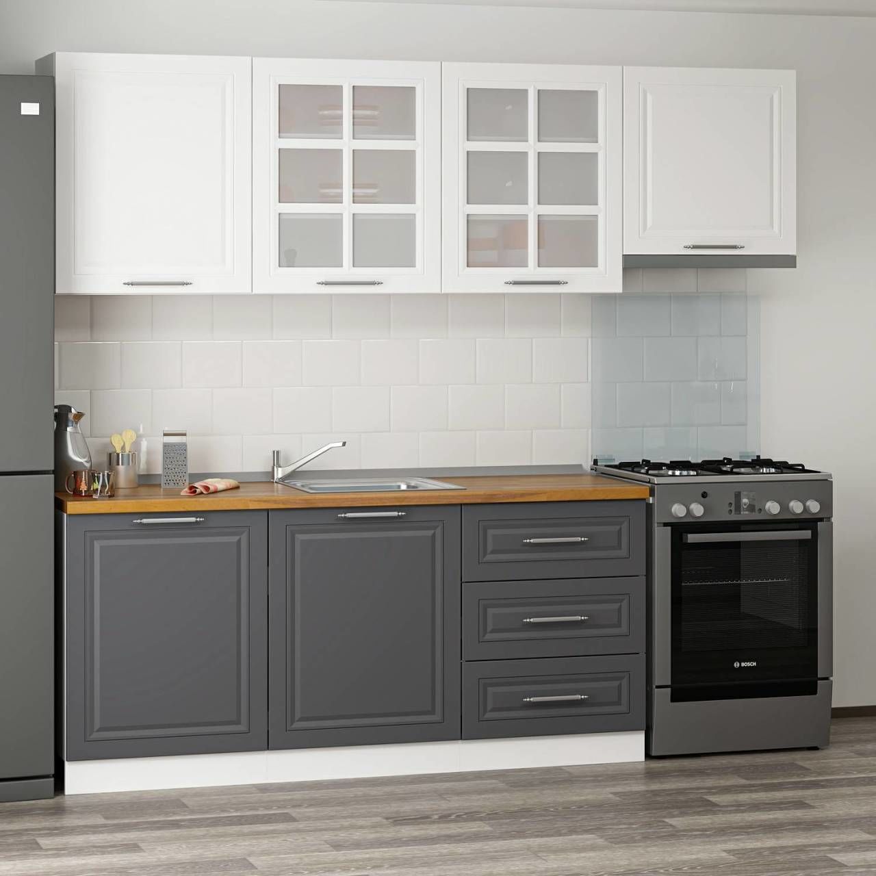 MİNAR 240 CM MEBRAN C MUTFAK DOLABI BEYAZ ANTRASİT 240-MCBA2