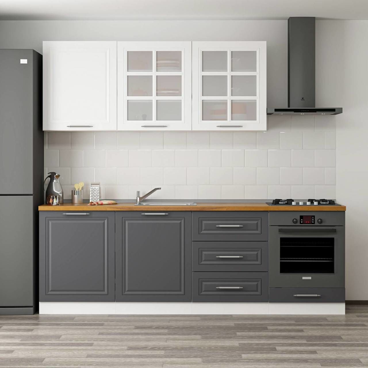 MİNAR 240 CM MEBRAN C MUTFAK DOLABI BEYAZ ANTRASİT 240-MCBA3