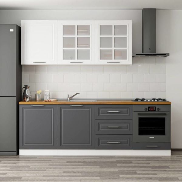 MİNAR 240 CM MEBRAN C MUTFAK DOLABI BEYAZ ANTRASİT 240-MCBA3