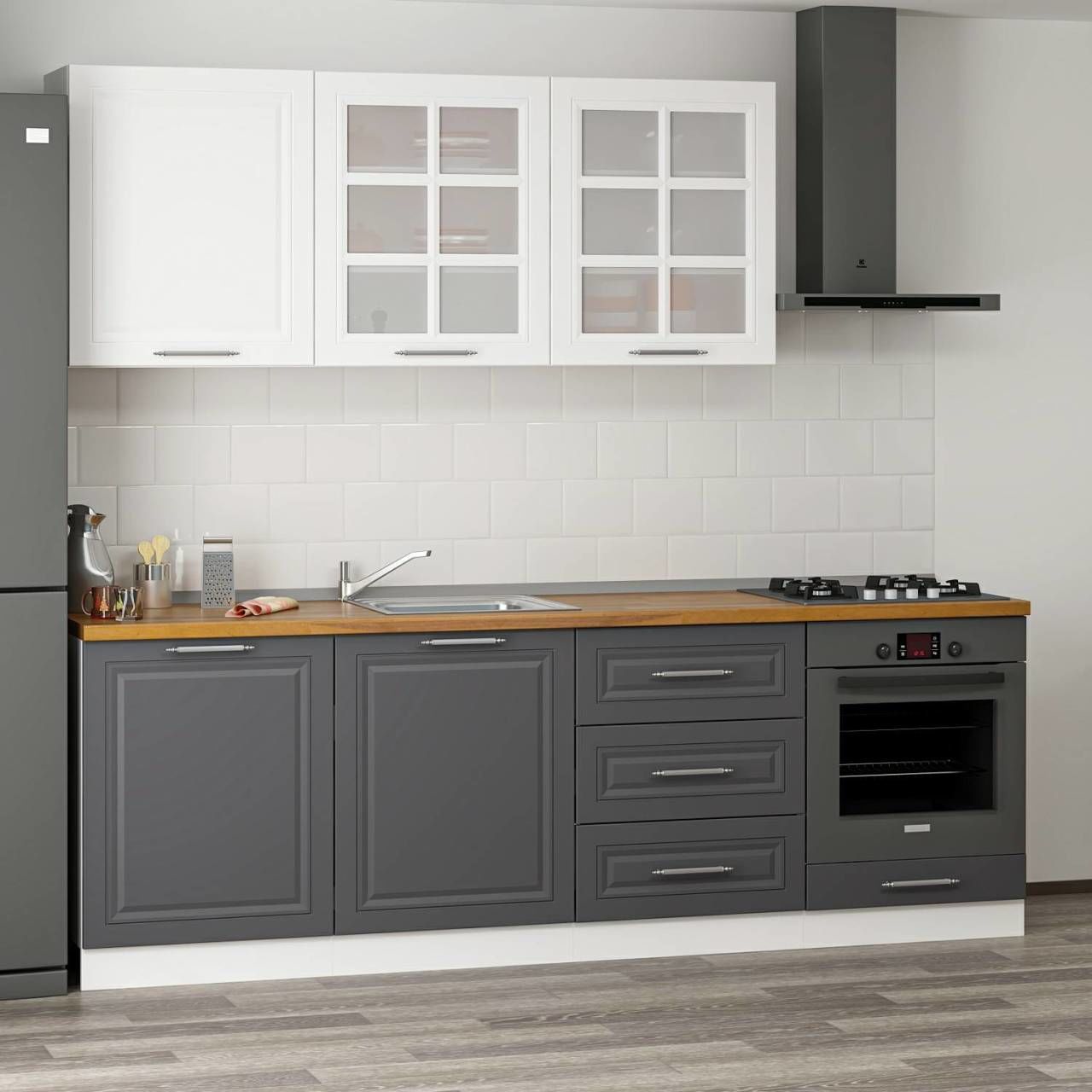 MİNAR 240 CM MEBRAN C MUTFAK DOLABI BEYAZ ANTRASİT 240-MCBA3