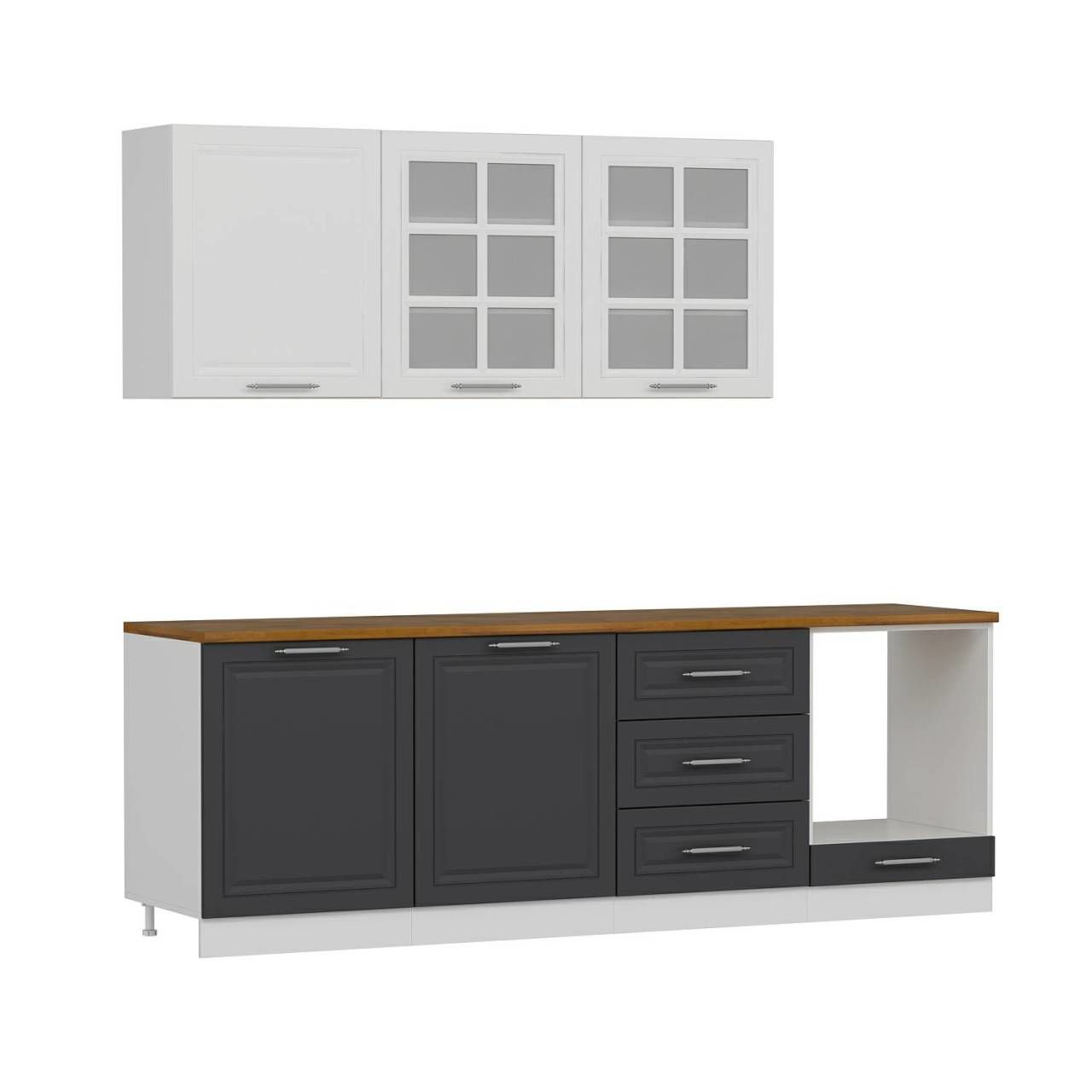 MİNAR 240 CM MEBRAN C MUTFAK DOLABI BEYAZ ANTRASİT 240-MCBA3