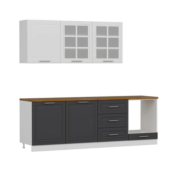 MİNAR 240 CM MEBRAN C MUTFAK DOLABI BEYAZ ANTRASİT 240-MCBA3