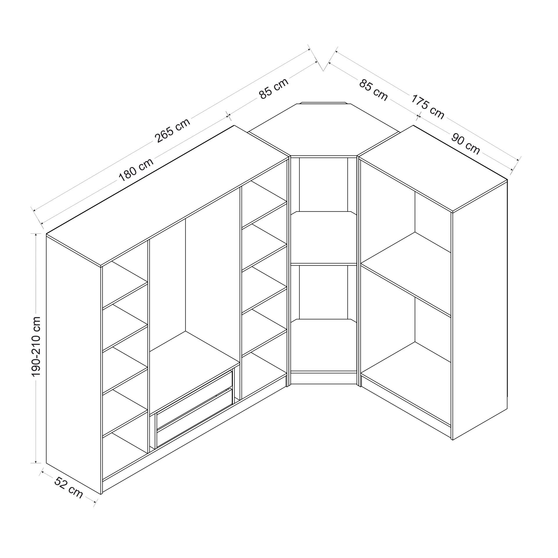 Kaleplus 7 Kapaklı 2 Çekmeceli Köşe Dolap Antrasit Mebran Antrasit Çizgili