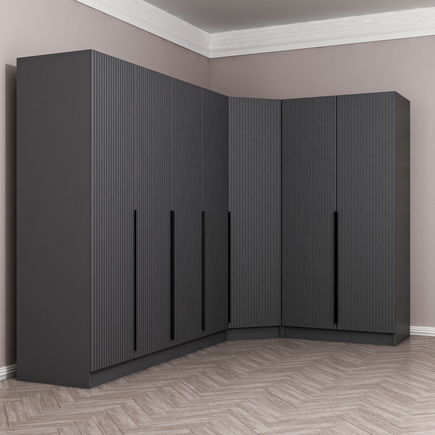 Kaleplus 7 Kapaklı 2 Çekmeceli Köşe Dolap Antrasit Mebran Antrasit Çizgili