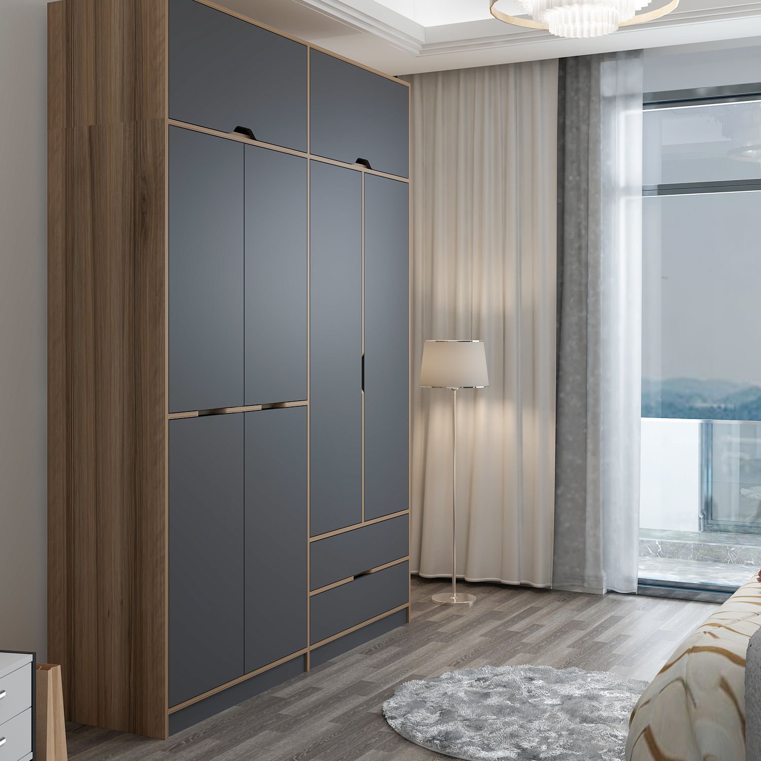 Elina 4 Kapaklı Yüklüklü Dolap - Dore/Antrasit