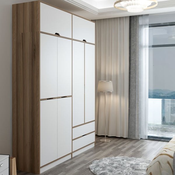 Elina 4 Kapaklı Yüklüklü Dolap - Dore/Beyaz