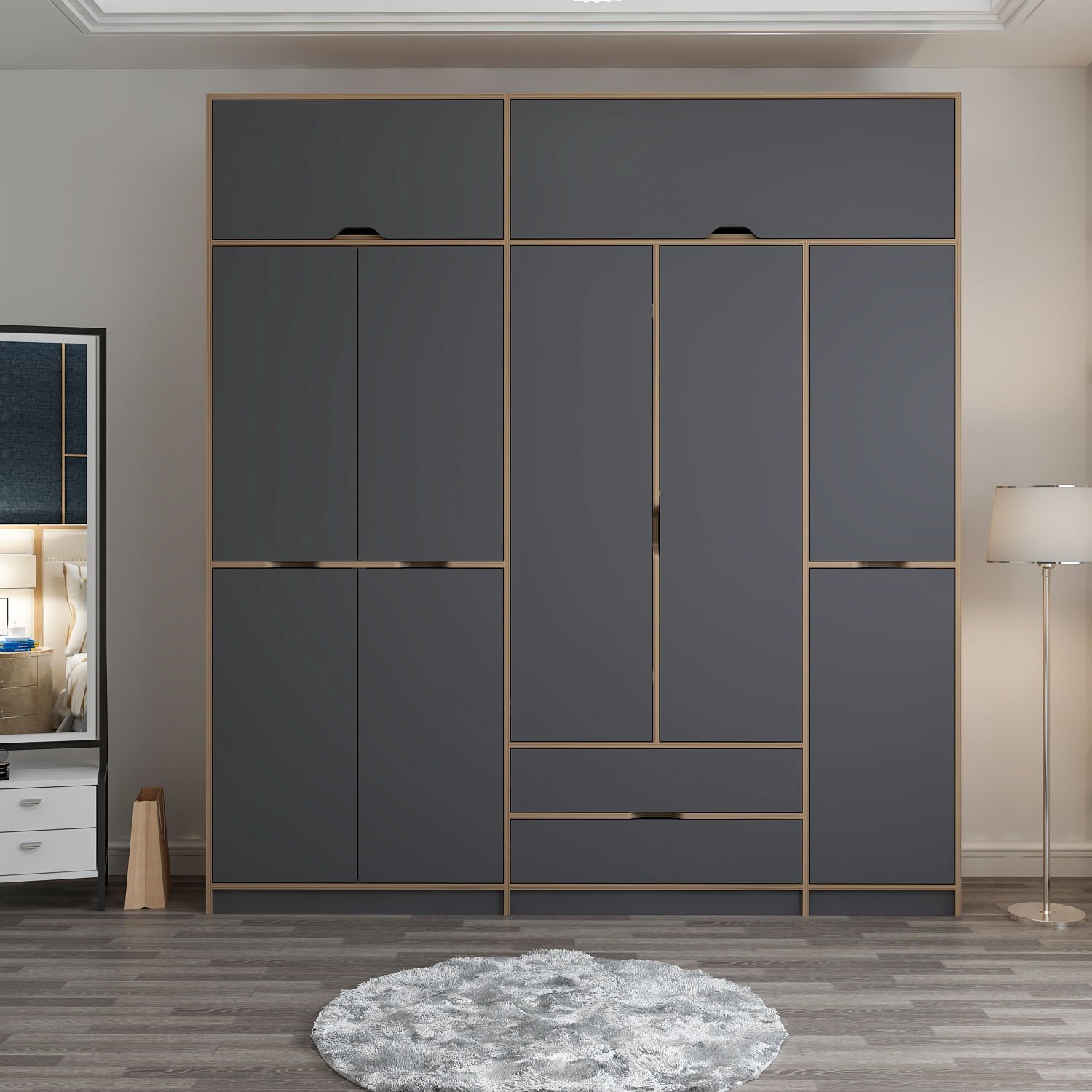 Elina 5 Kapaklı Yüklüklü Dolap - Dore/Antrasit