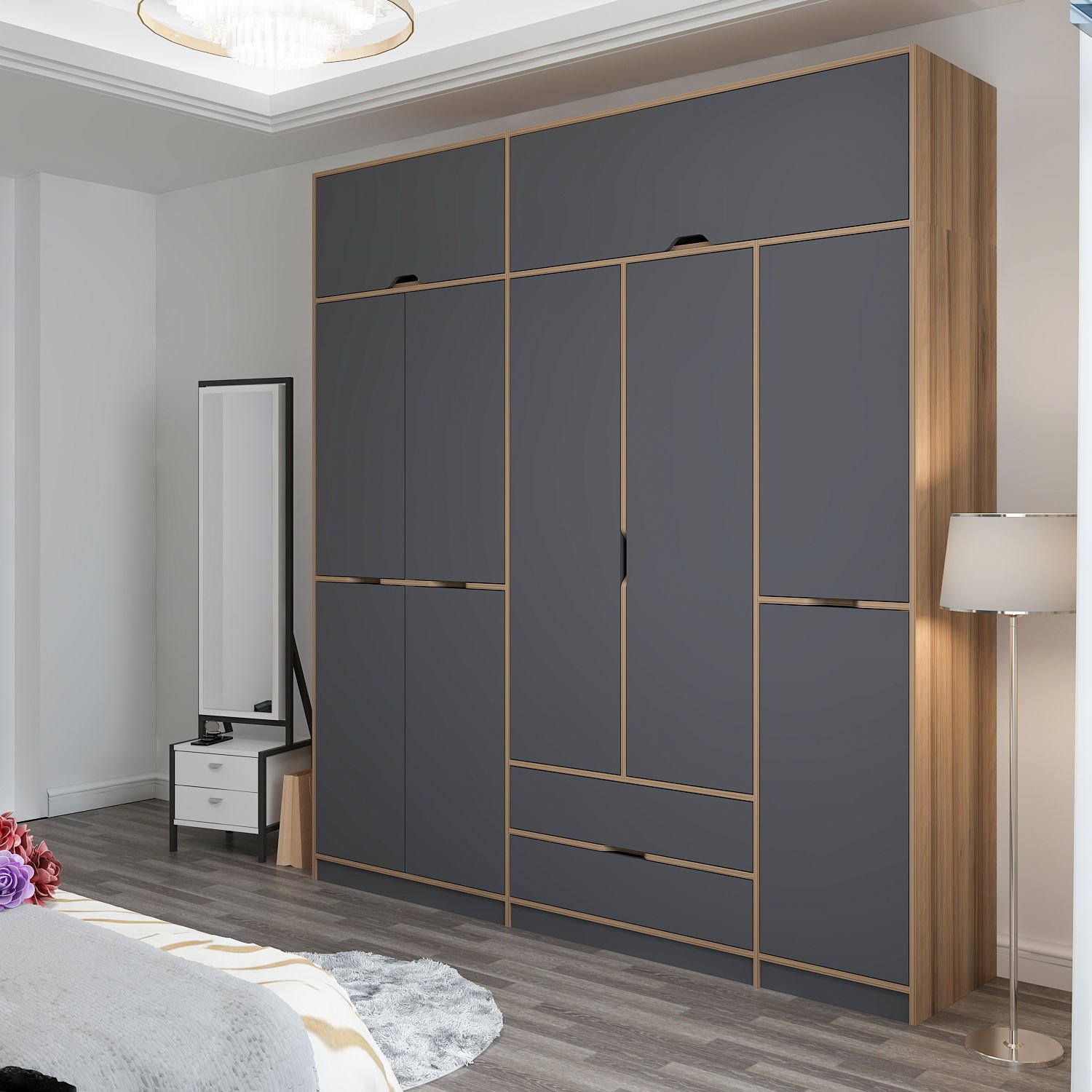 Elina 5 Kapaklı Yüklüklü Dolap - Dore/Antrasit