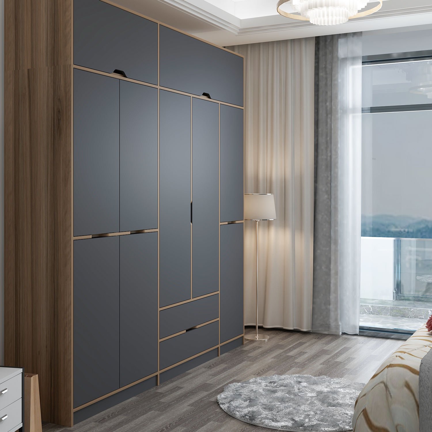 Elina 5 Kapaklı Yüklüklü Dolap - Dore/Antrasit