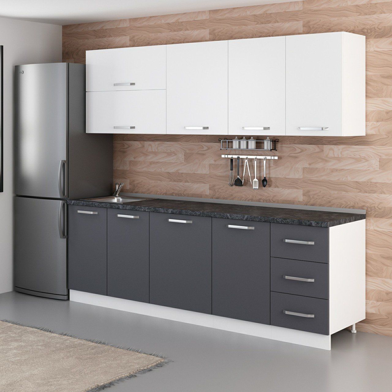 Minar 245 Cm Mutfak Dolabı Beyaz Antrasit 245-A2