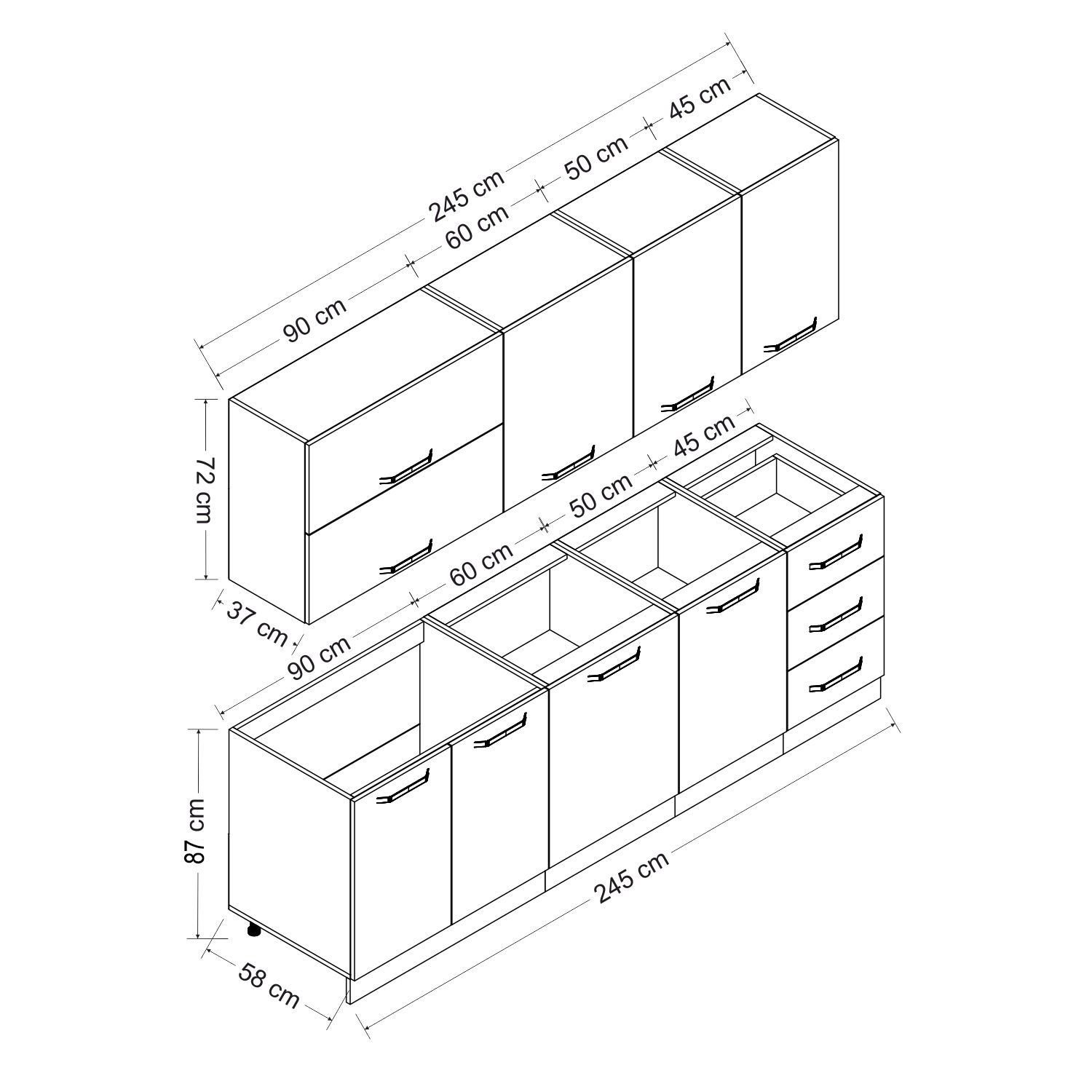 Minar 245 Cm Mutfak Dolabı Beyaz Antrasit 245-A2