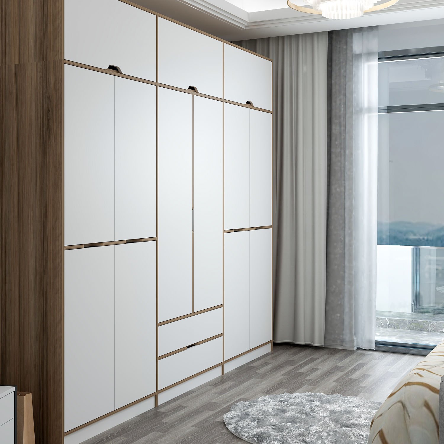 Elina 6 Kapaklı Yüklüklü Dolap - Dore/Beyaz