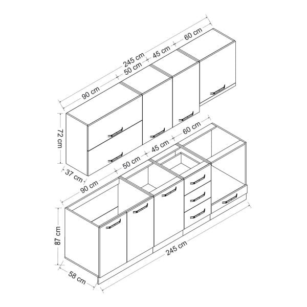 Minar 245 Cm Mutfak Dolabı Beyaz Antrasit 245-A6