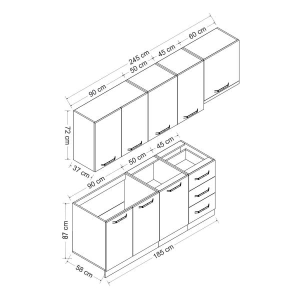 Minar 245 Cm Mutfak Dolabı Beyaz Antrasit 245-A8