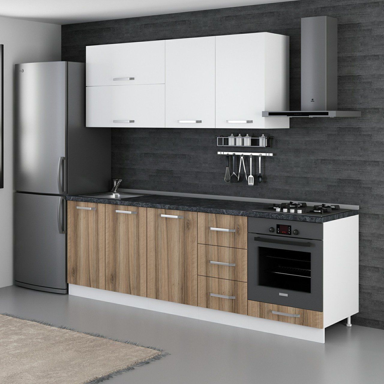 Minar 245 Cm Mutfak Dolabı Beyaz Dore 245-D4