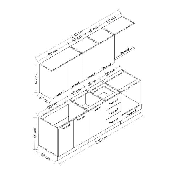 Minar 245 Cm Mutfak Dolabı Beyaz Dore 245-D9