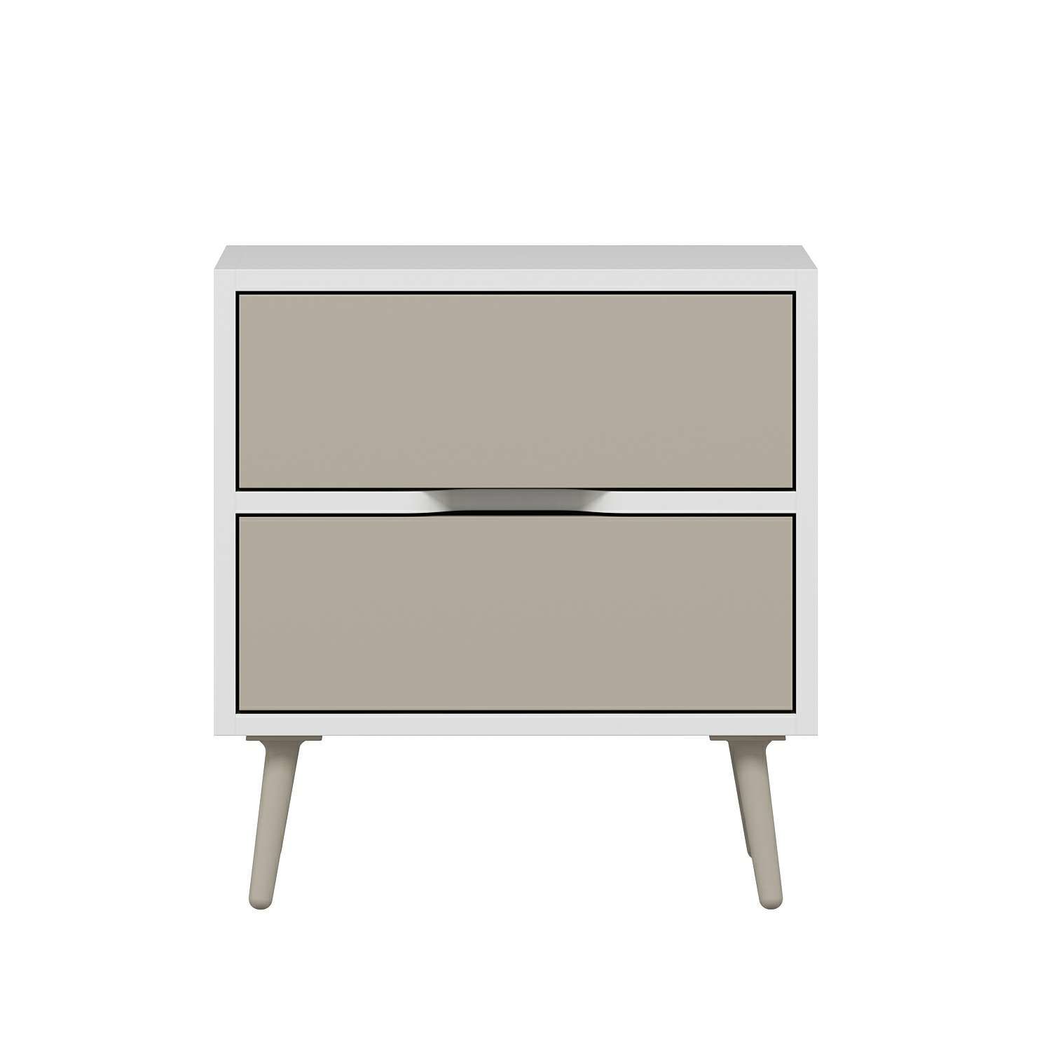 Elina Ayaklı 2 Çekmeceli Komodin - Beyaz/Kumtaşı