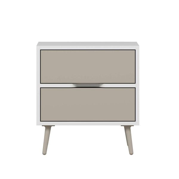 Elina Ayaklı 2 Çekmeceli Komodin - Beyaz/Kumtaşı