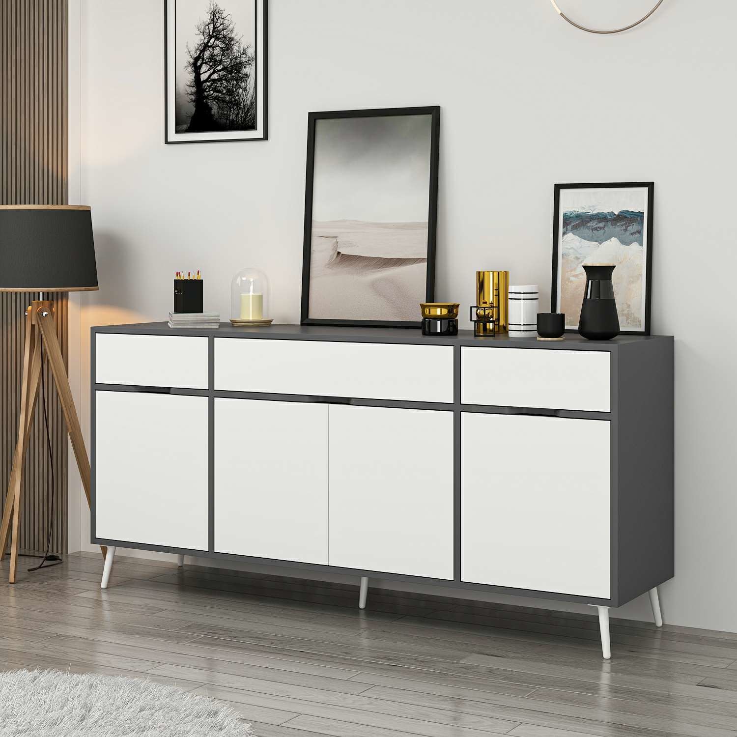 Elina Ayaklı Konsol - Antrasit/Beyaz