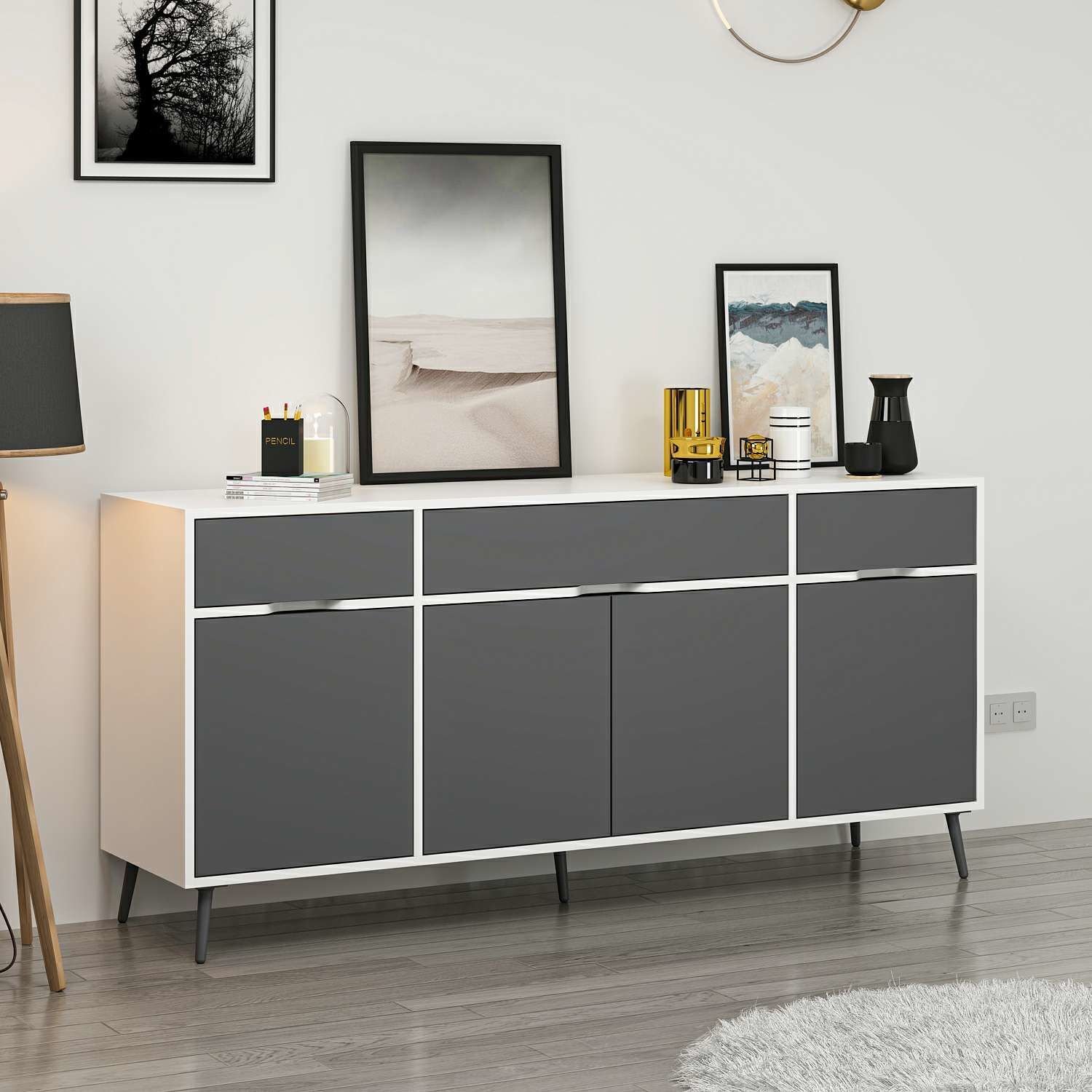 Elina Ayaklı Konsol - Beyaz/Antrasit