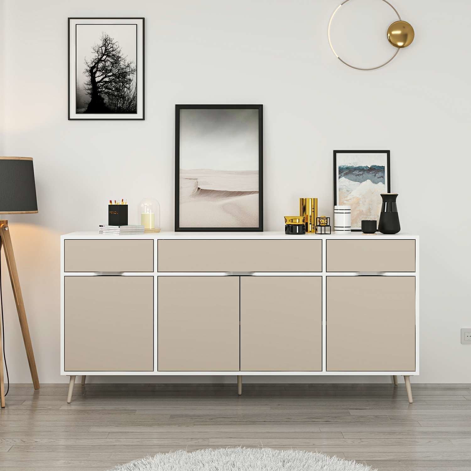 Elina Ayaklı Konsol - Beyaz/Kumtaşı