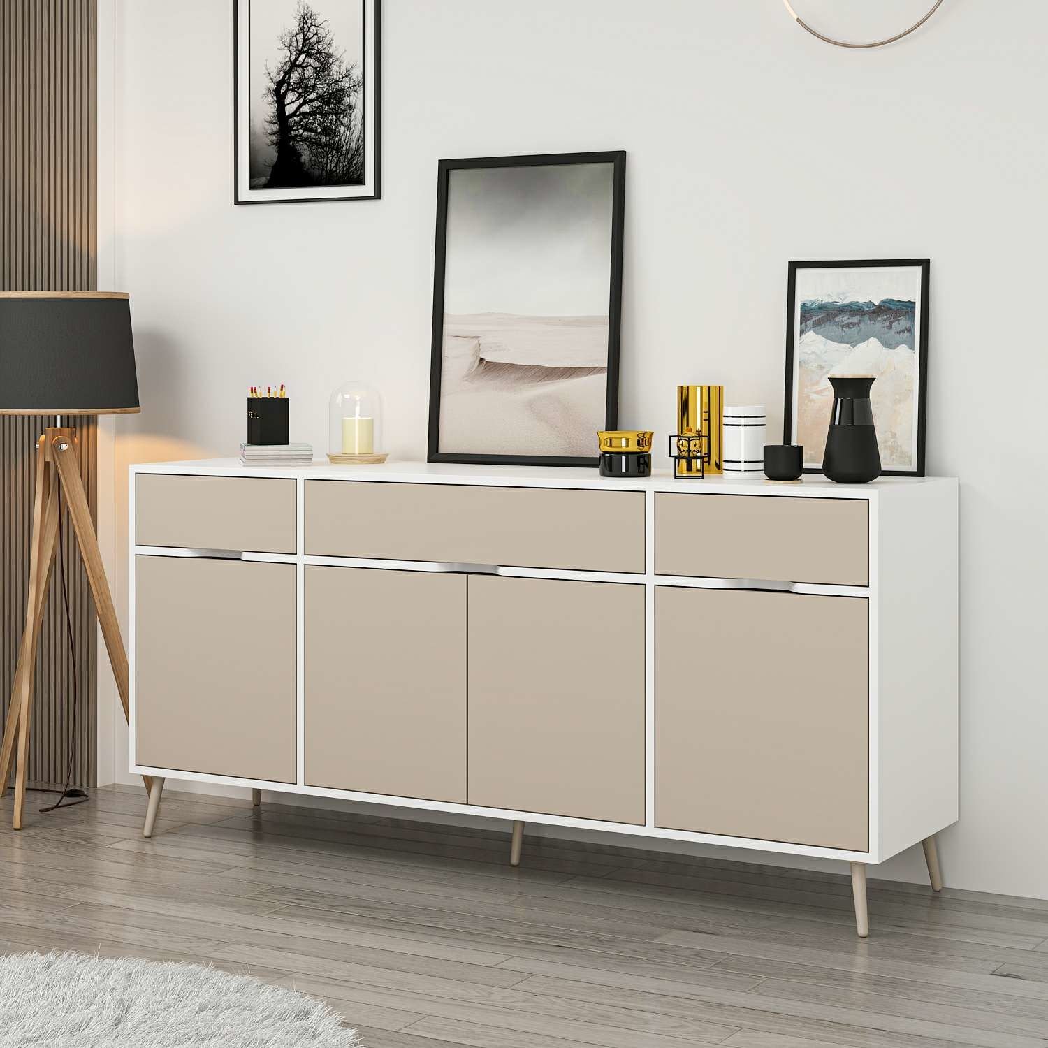 Elina Ayaklı Konsol - Beyaz/Kumtaşı