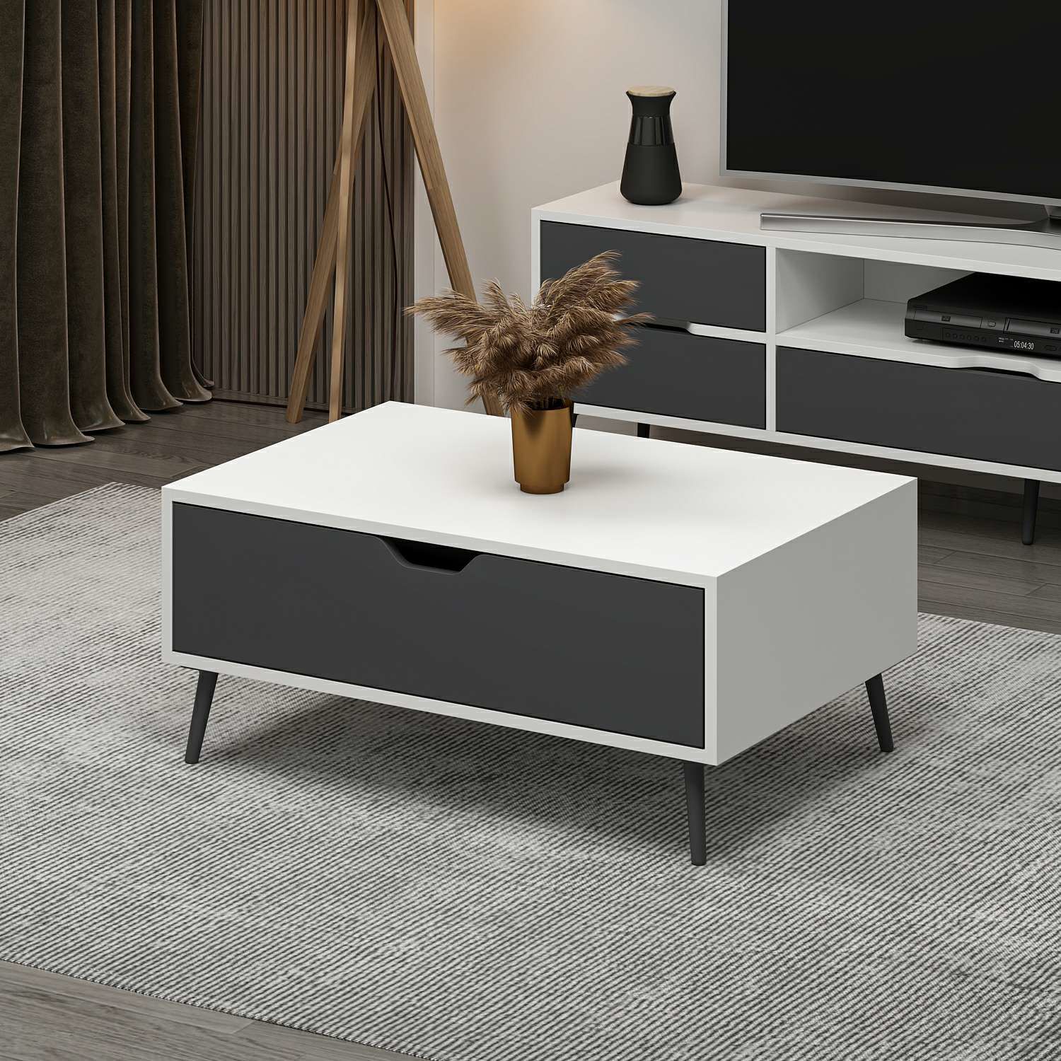 Elina Ayaklı Orta Sehpa - Beyaz/Antrasit