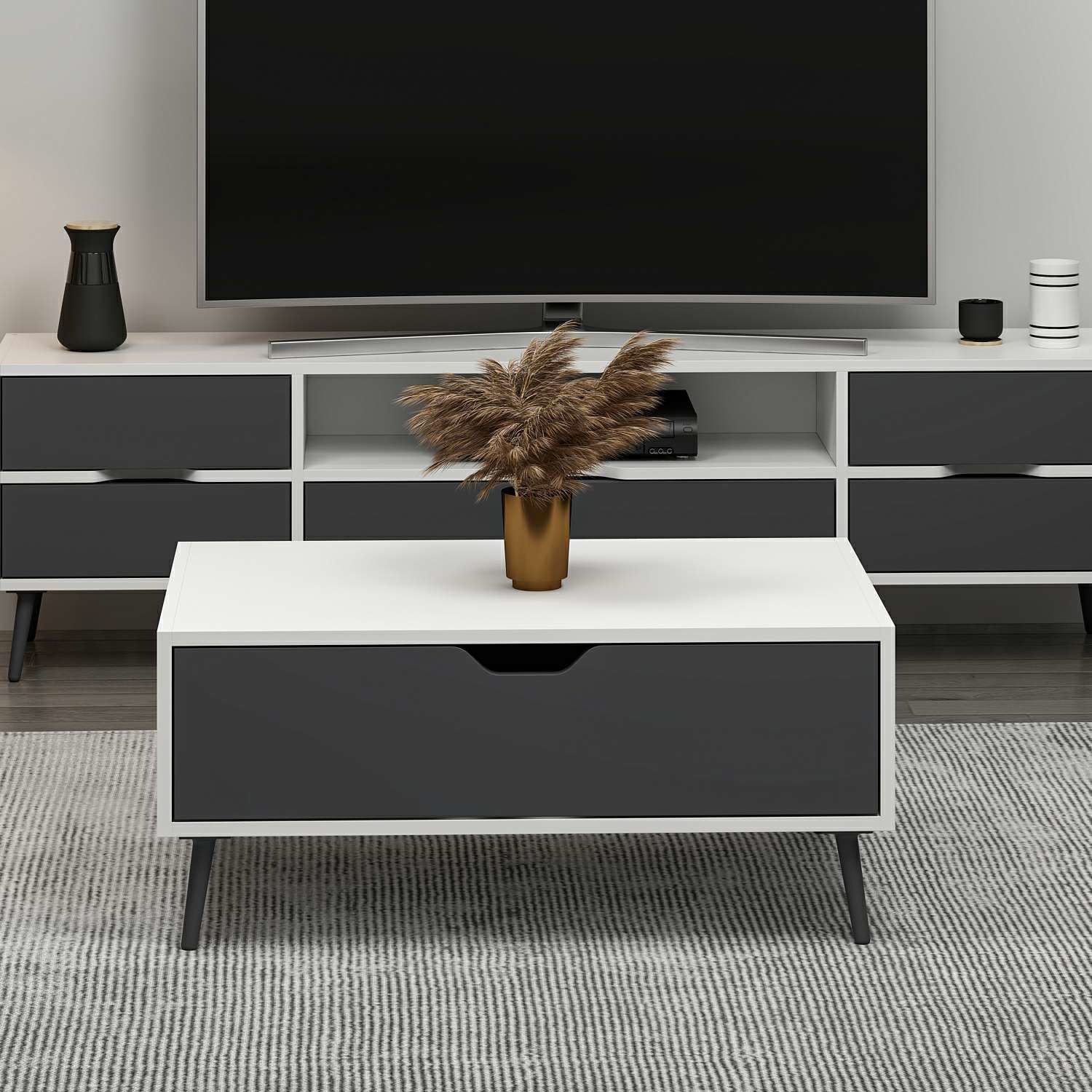 Elina Ayaklı Orta Sehpa - Beyaz/Antrasit