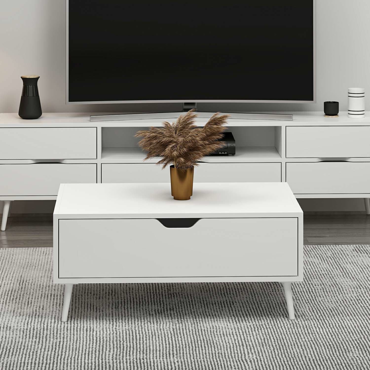 Elina Ayaklı Orta Sehpa - Beyaz/Beyaz