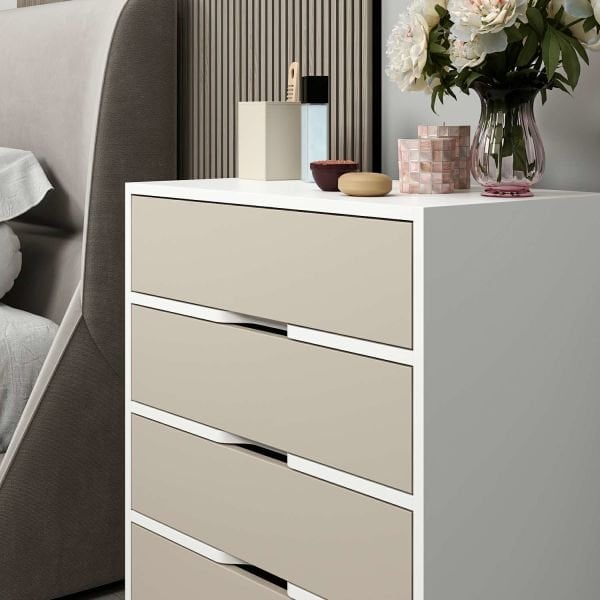 Elina Ayaklı 4 Çekmeceli Şifonyer - Beyaz/Kumtaşı