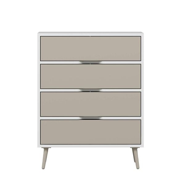 Elina Ayaklı 4 Çekmeceli Şifonyer - Beyaz/Kumtaşı