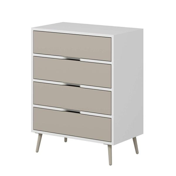 Elina Ayaklı 4 Çekmeceli Şifonyer - Beyaz/Kumtaşı