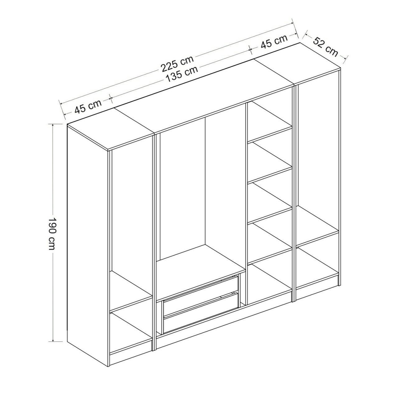 Kale 5 Kapaklı 2Ç Dolap - Beyaz Antrasit