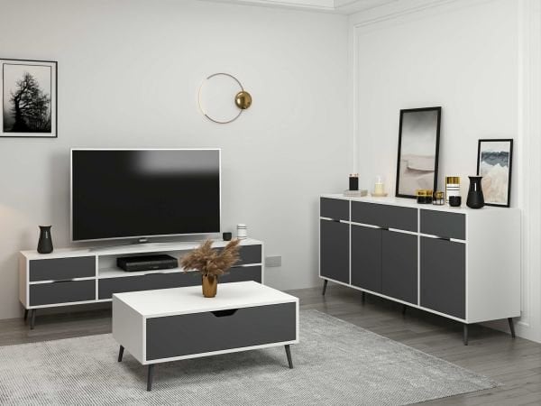 Elina Ayaklı Oturma Odası Set1 - Beyaz/Antrasit