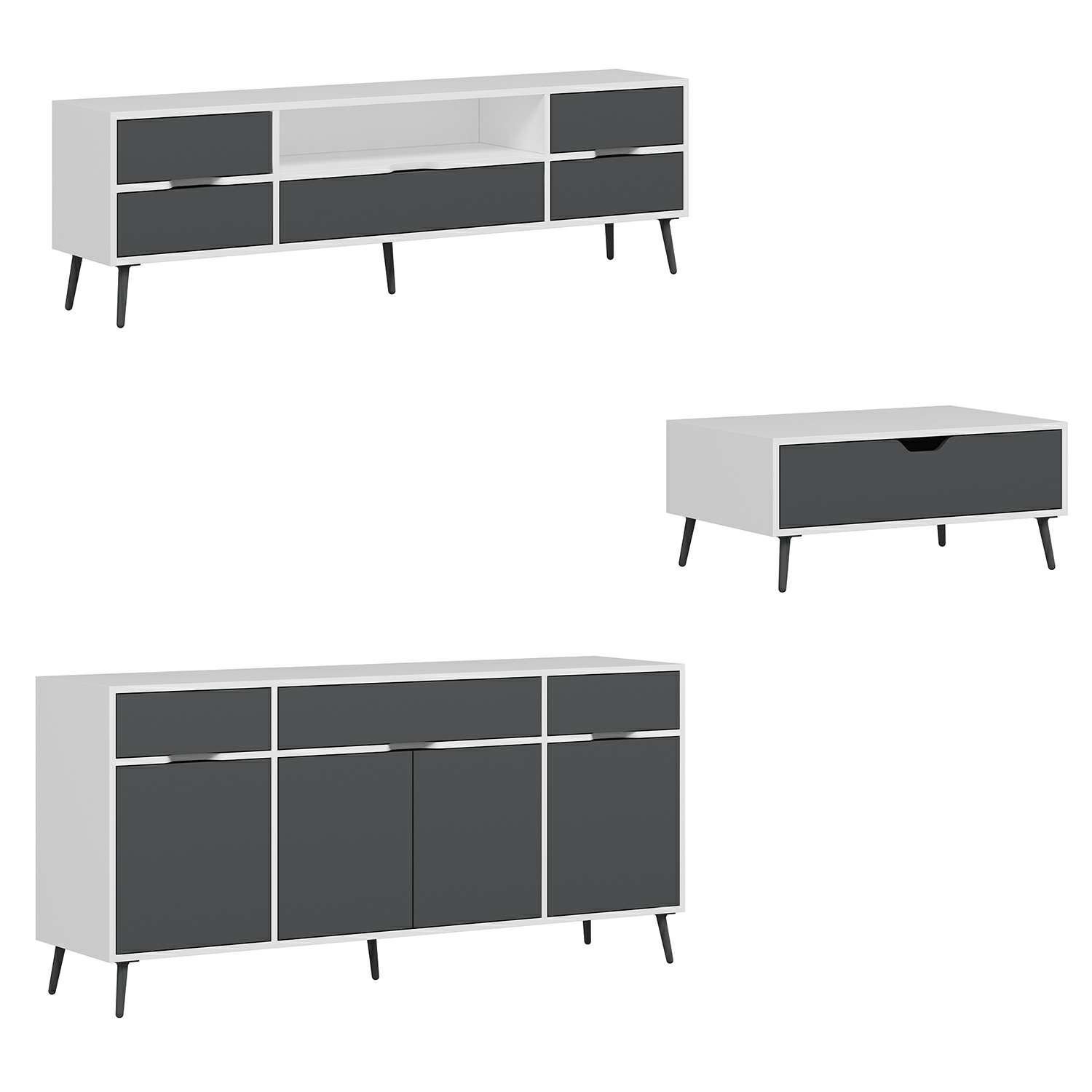 Elina Ayaklı Oturma Odası Set1 - Beyaz/Antrasit