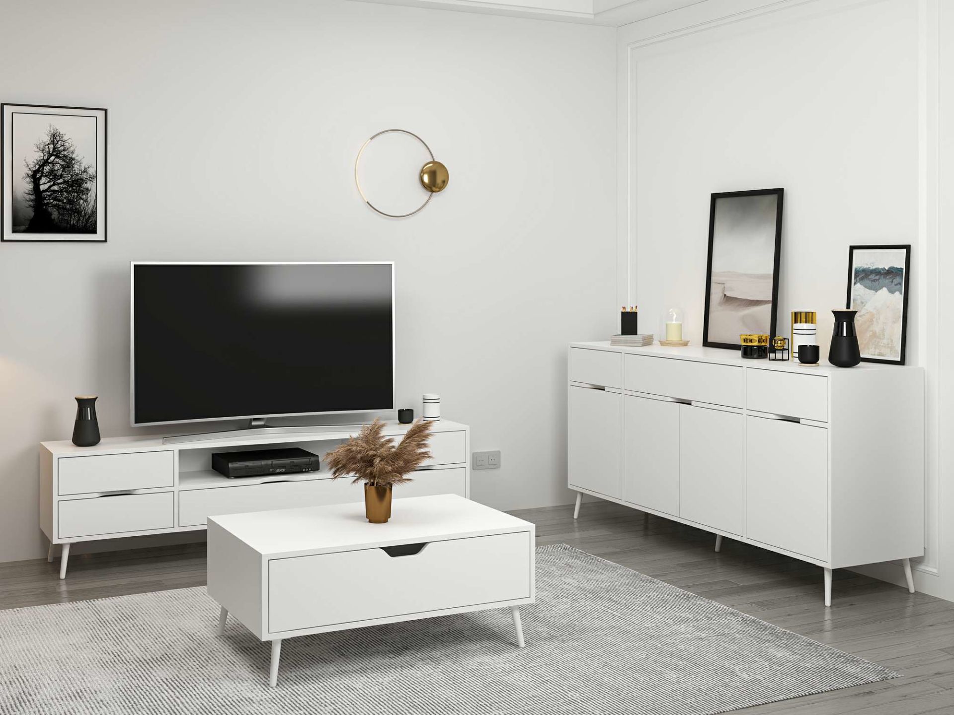 Elina Ayaklı Oturma Odası Set1 - Beyaz/Beyaz