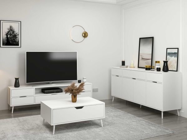 Elina Ayaklı Oturma Odası Set1 - Beyaz/Beyaz