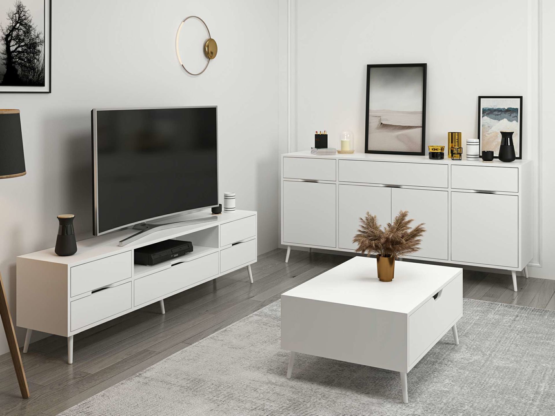 Elina Ayaklı Oturma Odası Set1 - Beyaz/Beyaz